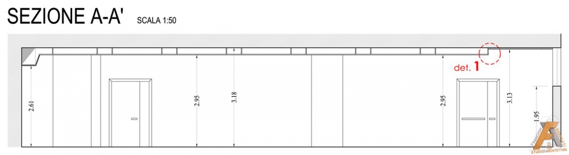 Progetto del posizionamento del cartongesso nella sala riunioni del piano interrato: la sezione